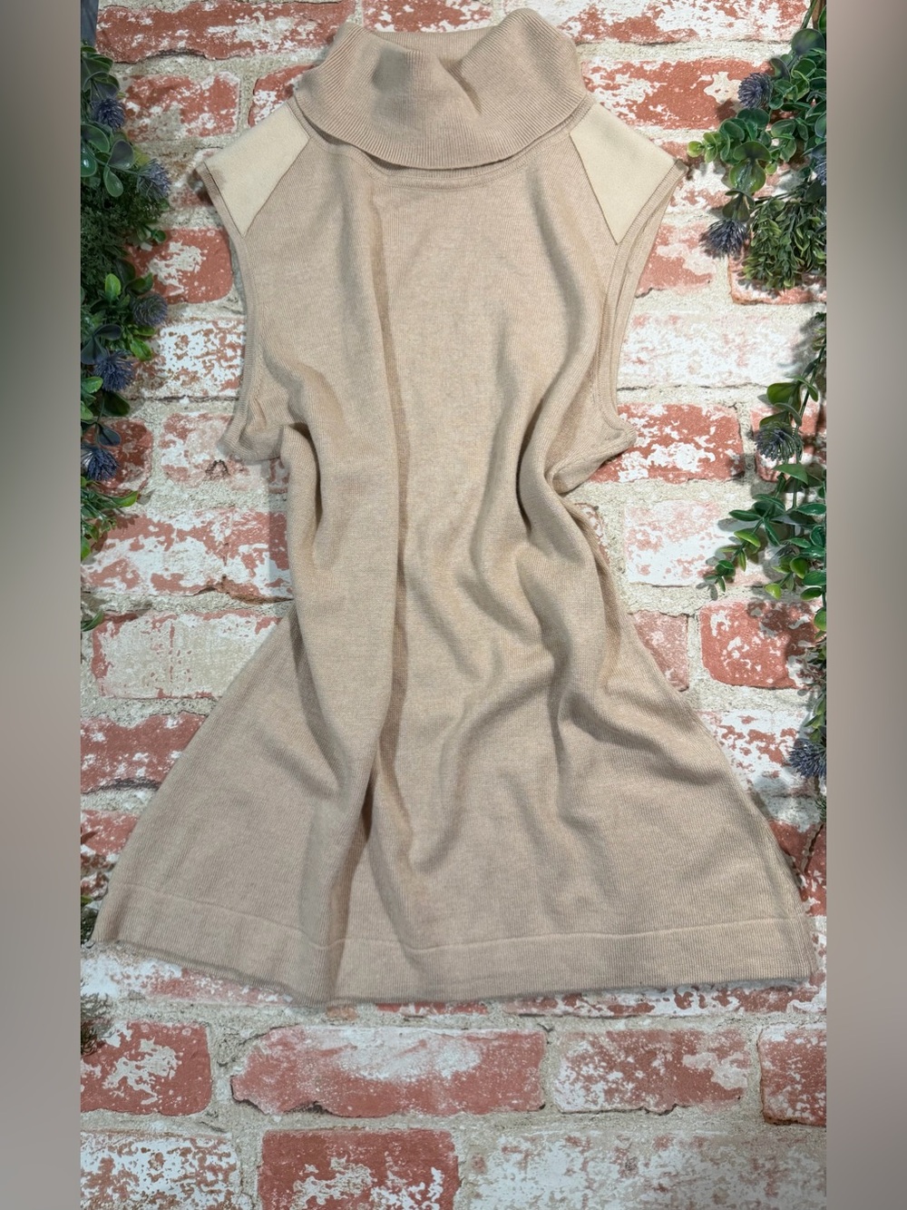 Etcetera Sleeveless Turtleneck Knit Dress in Beige
